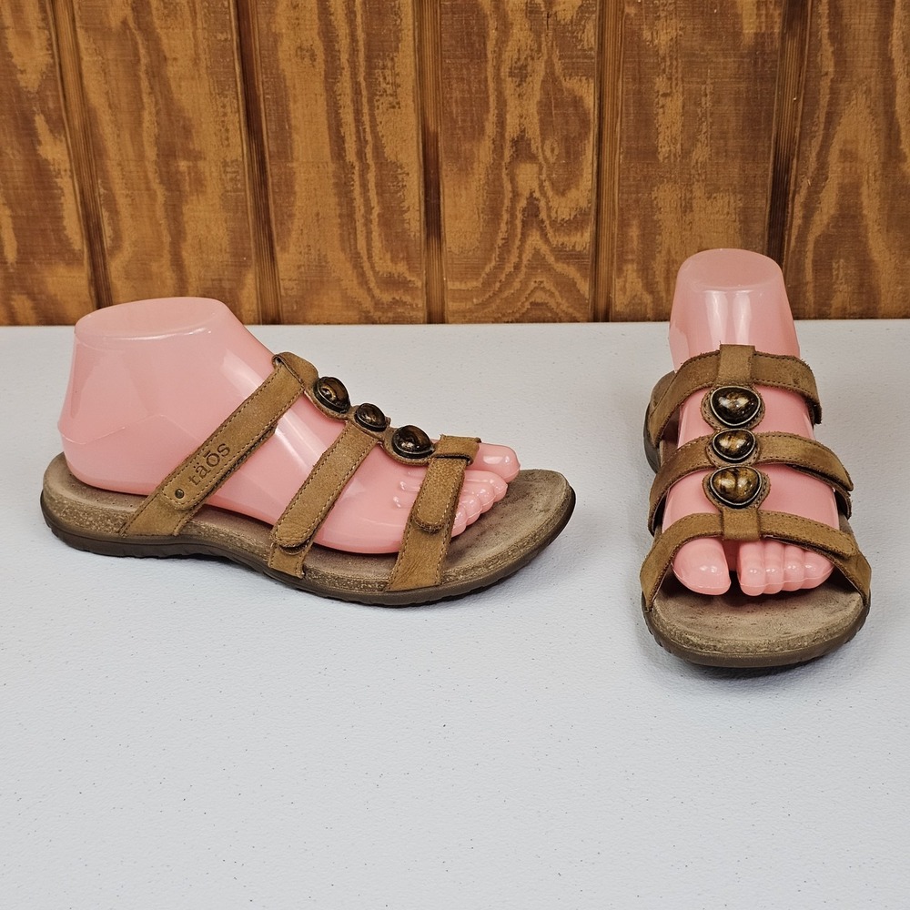 Taos Sandals Womens Size 8 Brown Gemma Leather Adjustable Comfort Slide Shoes